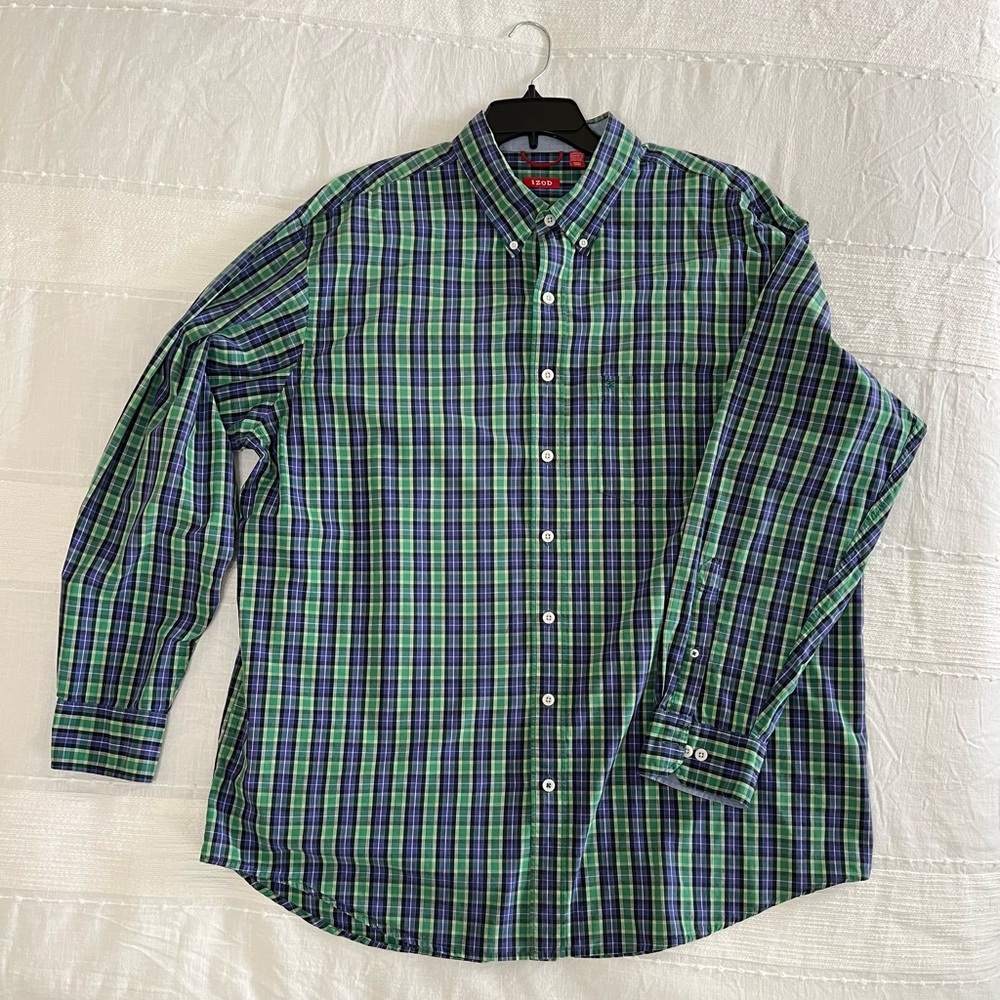 Izod Green and Blue Casual Button Down Shirt